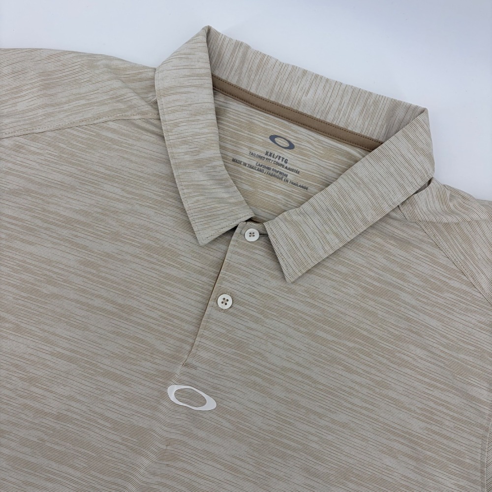 Oakley Polo Shirt Mens XXL Tan Space Dye Tailored Fit Performance Golf Top